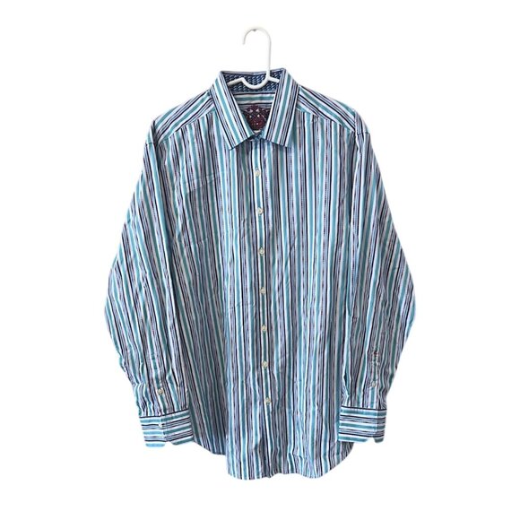 Robert Graham Multicolor Striped Long Sleeve Button-Down Dress Shirt Size 1XL - Picture 1 of 11